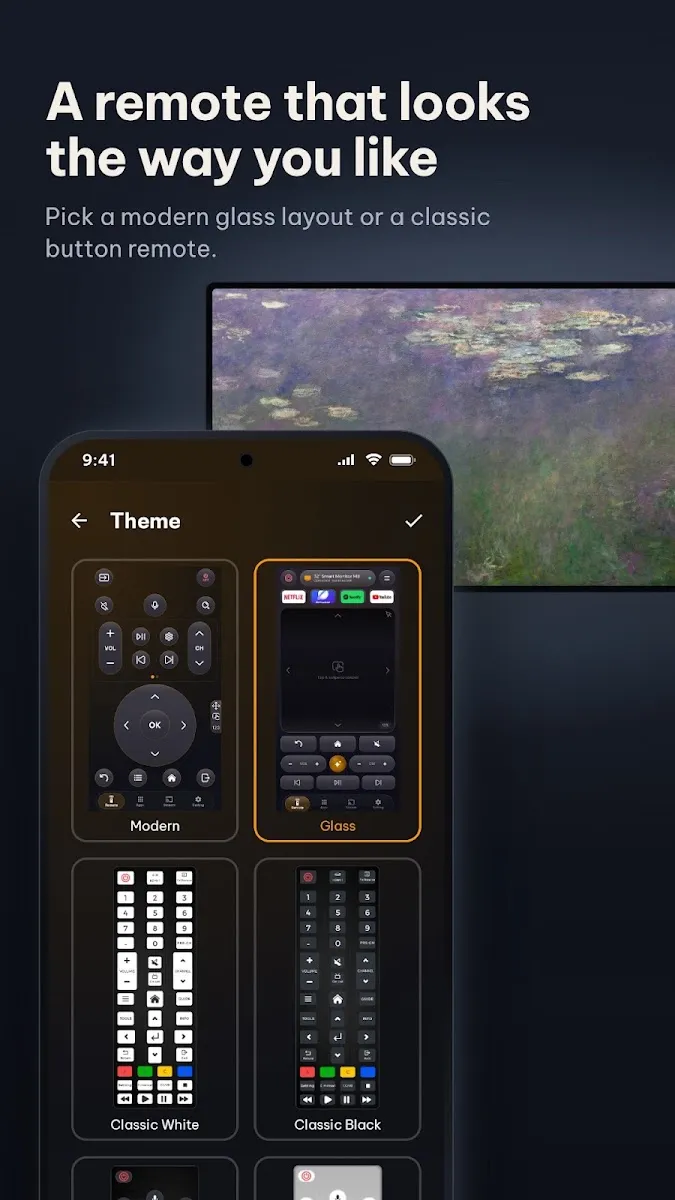 Remote theme picker with several button layouts