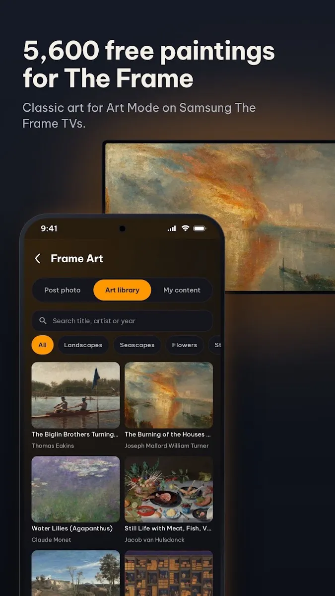 Frame Art library with classic paintings