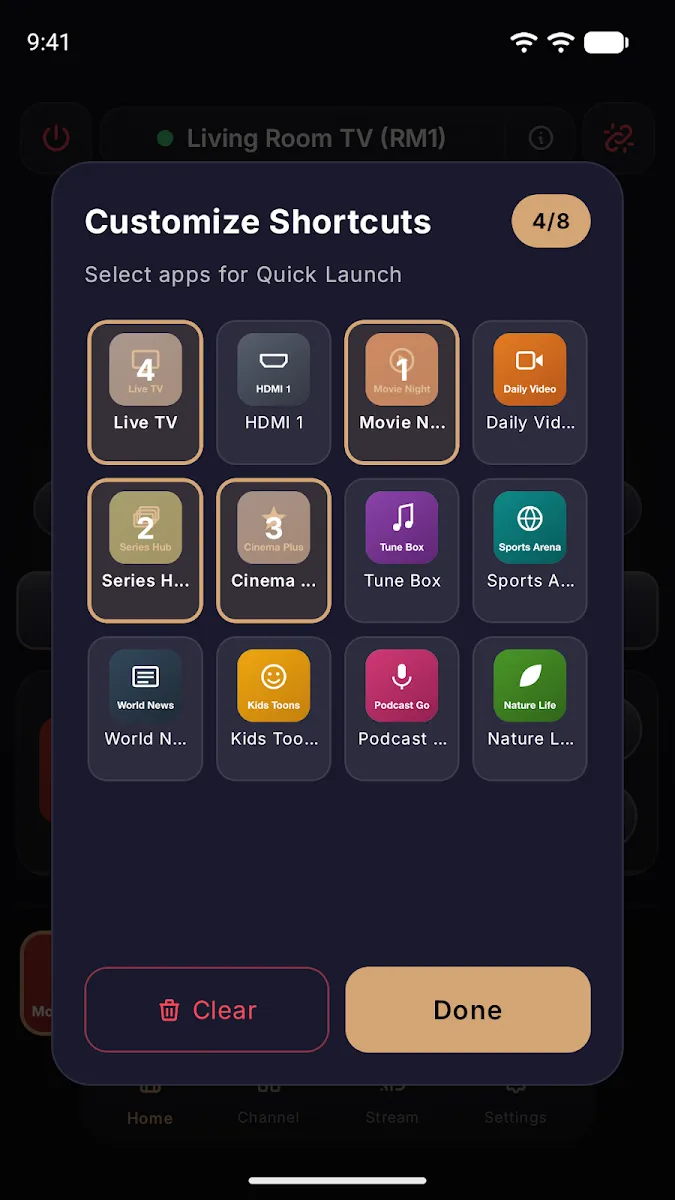 Customize quick launch shortcuts